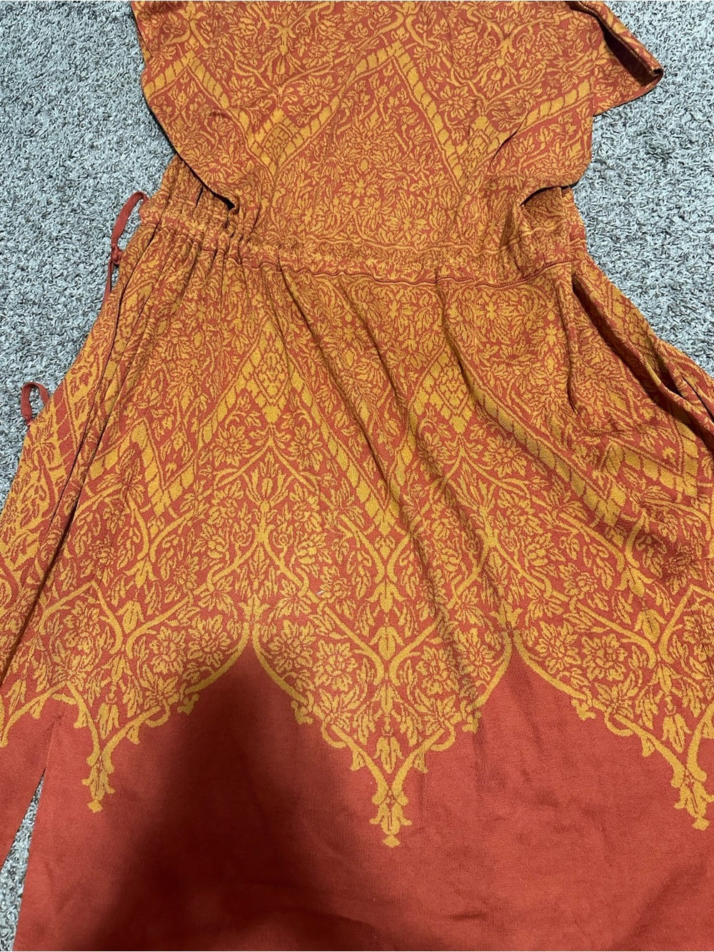 Peruvian Connection Rust and Mustard Printed Short Sleeve Tunic - Picture 6 of 6